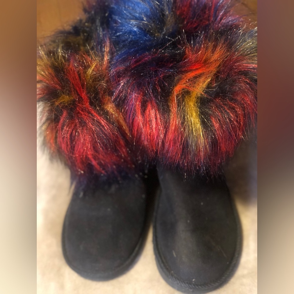 Ladies black boots with multicolored fur size 10 - Picture 3 of 3